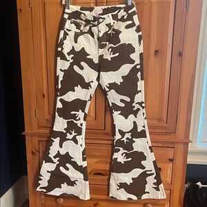 Pink Lily Cow Print Flare Pants